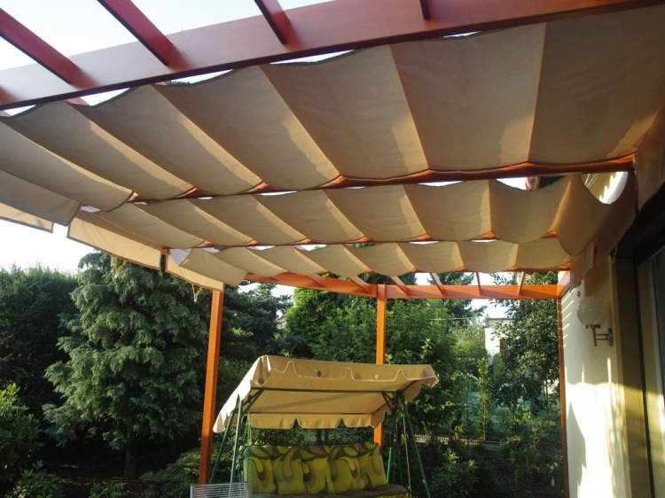 Retractable Roman shade canopy for patio pergola with waterproof premium fabric for sun protection outdoors