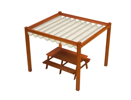3x4 m waterproof roman terrace awning for pergolas over a wooden table and bench set
