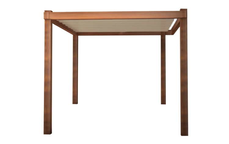 Retractable waterproof garden pergola 3x3m with brown wooden frame and adjustable beige sun shade canopy