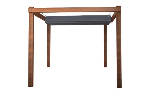 Retractable waterproof 3x3m garden pergola sail in premium grey with a minimalist wooden frame structure