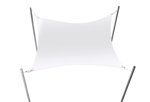 White square waterproof sun shade sail 3x3m attached to four grey metal poles for garden patio protection