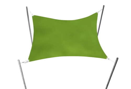 Green 3x3m square waterproof sun shade sail mounted on four metal poles for garden patio protection