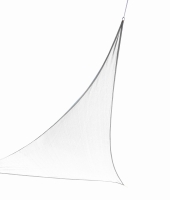 White waterproof triangular garden sun sail shade with metal eyelet corner attachment.