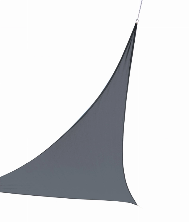 Waterproof triangular sun shade sail in dark grey with stainless steel ring for garden and patio protection
