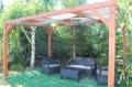 Toldo para pérgola premium blanco impermeable 0,7x5 m tensado sobre estructura de madera sobre muebles de jardín