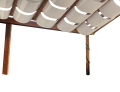 Tira de pérgola premium blanca impermeable montada en estructura de madera como protección solar