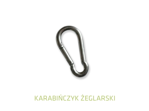 Stainless steel snap hook carabiner for shade sail mounting against a plain white background