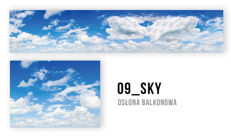 Blue sky with white clouds balcony cover design pattern for custom-sized privacy screen.