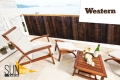Protección de balcón con estampado imitación madera que cubre una terraza con muebles de jardín y vistas al mar