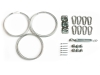 Hardware installation kit for triangular sun shade sail including wire ropes, snap hooks, turnbuckle, and pad eyes