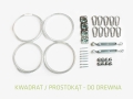Stainless steel mounting kit for square or rectangular sun sails with wires, snap hooks, turnbuckles, and screws