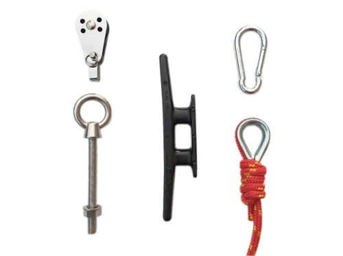 Zestaw bloczek knaga do montażu  żagli ogrodowych.