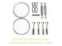 Montážna sada pre posuvné plachty na stenu: 2 oceľové lanká, karabínky, napínače a háky s hmoždinkami