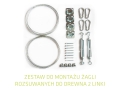 Szerelőkészlet elhúzható napvitorlákhoz fára acélsodronyokkal, karabinerekkel, feszítőcsavarokkal és tartókkal
