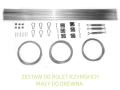 Roman shade mounting kit with metal bars, steel cables, turnbuckles, and mounting hardware for wooden structures