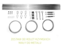 Roman blind installation kit for metal pergolas with cables, carabiners, tensioners, and mounting hardware on white background