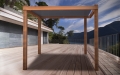 Wasserdichtes ausziehbares Sonnensegel 3x3 m Premium auf Holzterrasse mit Berg- und Seeblick