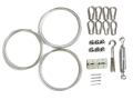 Stainless steel sail shade installation kit with steel cables, carabiners, turnbuckle, and mounting hardware