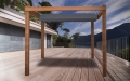 Wasserdichtes ausziehbares Premium-Sonnensegel 3x5 m montiert an einer Holzpergola auf der Terrasse