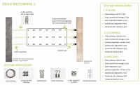 Instructies en montagekit voor hout voor uitschuifbaar schaduwdoek op drie staalkabels met bevestigingsmateriaal