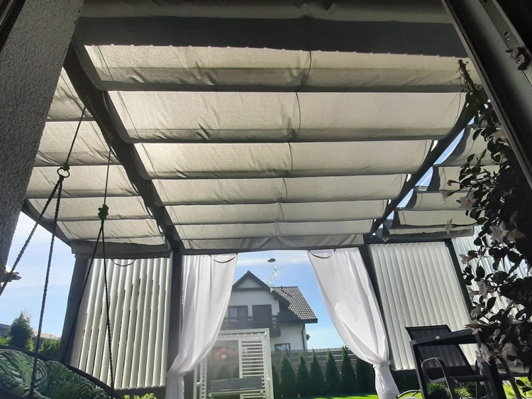 Premium white Roman shade outdoor terrace canopy 3x4m with waterproof sun protection and matching white curtains