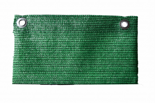 Green HDPE privacy screen mesh with metal eyelets for tennis court and fence backing on white background