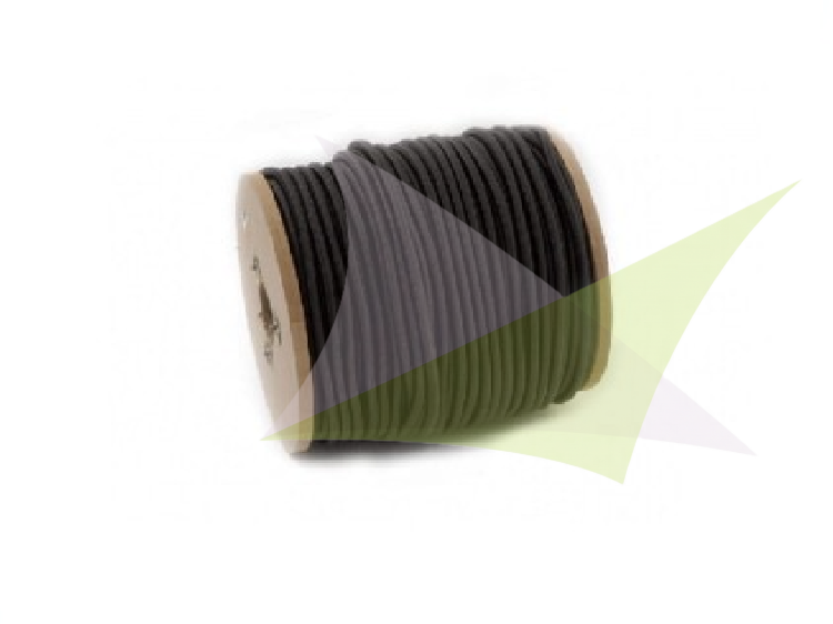 Spool of black elastic bungee cord for mounting tennis court windscreens or privacy covers