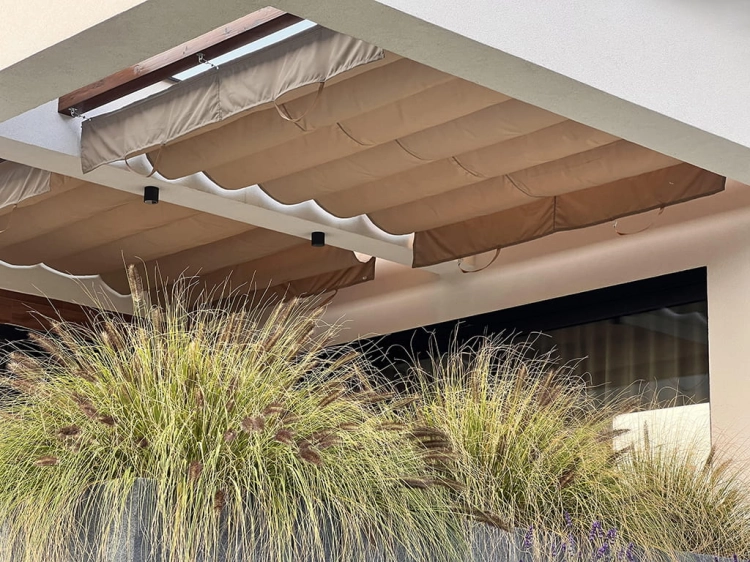 Premium 3x4 m waterproof retractable roman shade for patio terrace providing sun protection and outdoor comfort