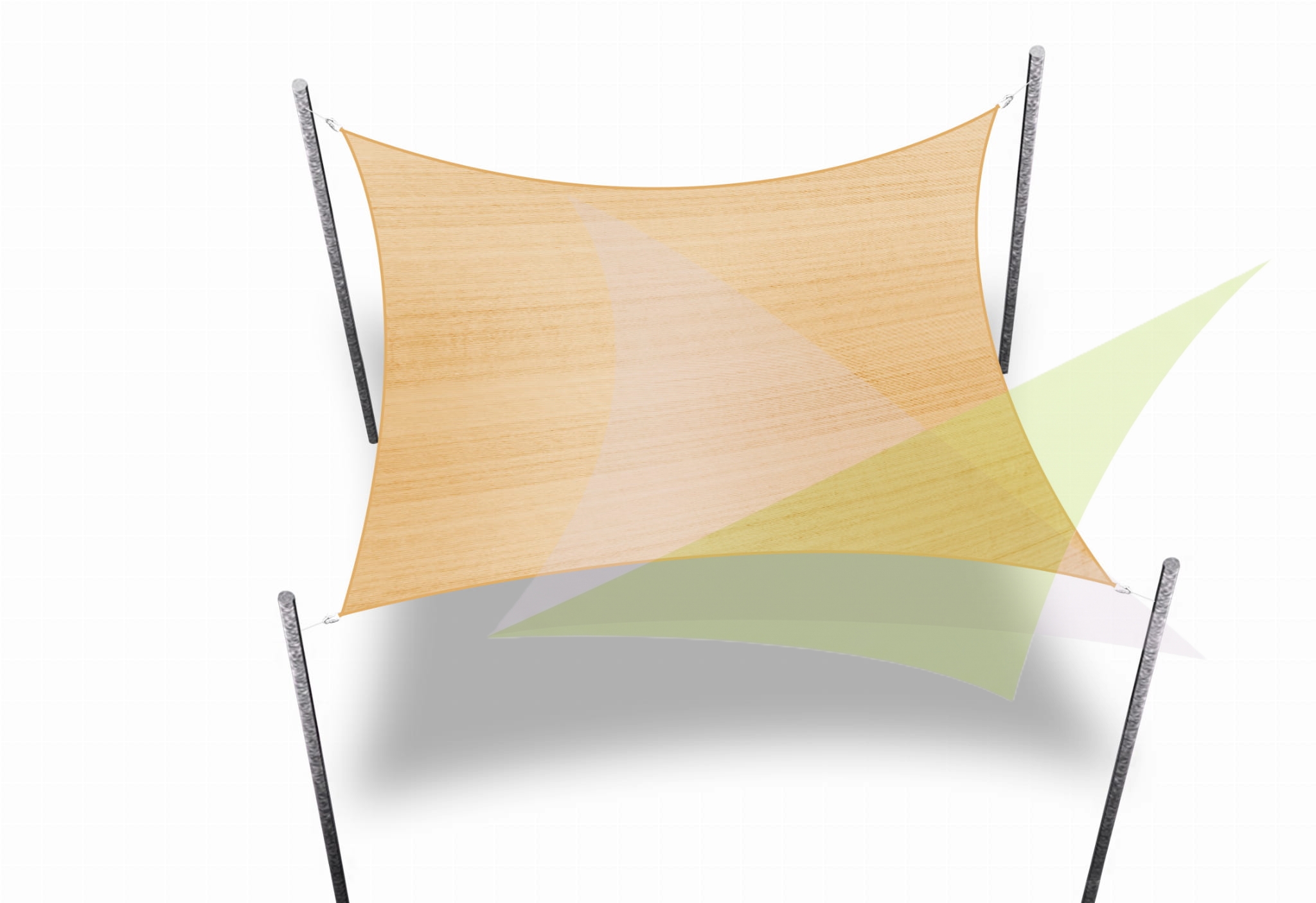 5x5 m square HDPE shade sail in sand color with four mounting poles for garden and patio protection