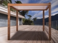 1.5x5m retractable garden sun shade sail on a wooden pergola over a deck with scenic lake views
