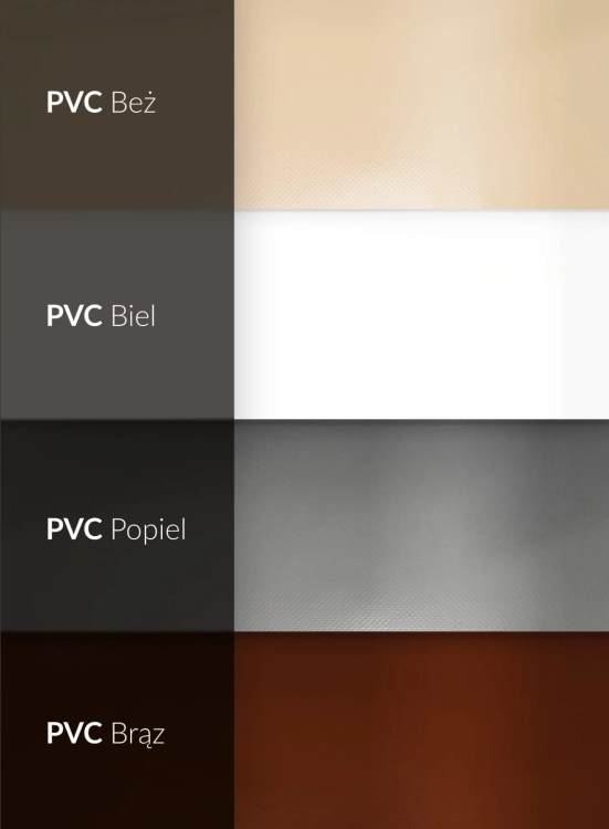 Four PVC tarpaulin color samples for firewood covers: beige, white, grey, and brown with a textured surface.