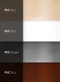 Farbkarte für Containerplanen aus PVC: Beige, Weiß, Grau und Braun mit Materialstruktur