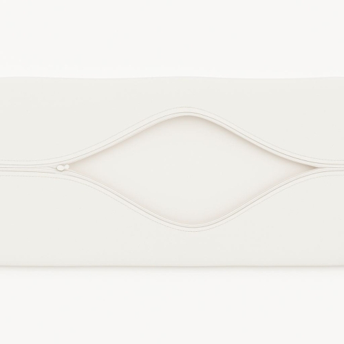 Detail of an off-white garden cushion cover with an open zipper showing the interior lining