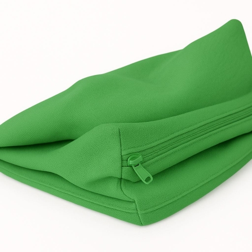 Bright green zippered outdoor seat cushion cover with a durable fabric texture displayed on a white background.