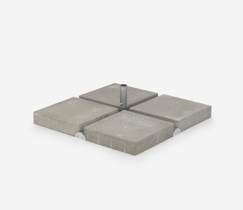 Heavyweight advertising parasol base with four concrete slabs and a central metal pole holder for events