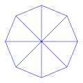 Top view diagram of an eight-panel garden advertising parasol with blue outlines on a white background