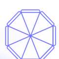 Eight-paneled advertising patio umbrella top view diagram with blue outlines on a white background.