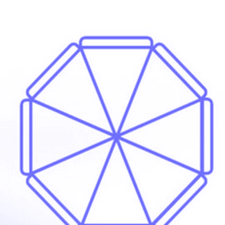 Eight-paneled advertising patio umbrella top view diagram with blue outlines on a white background.