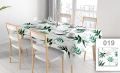 Custom stain-resistant rectangular tablecloth with watercolor green botanical leaf pattern on a white background