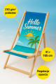 Custom beach chair with palm tree print, 210 g/m2 polyester seat, 41x105 cm fabric, and adjustable wood frame