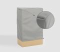 Grey custom-made protective cover for outdoor garden furniture with a close-up on the durable fabric and stitched seam