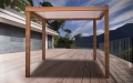 Retractable waterproof garden sail 2.5x5 m in premium sun protection fabric on a wooden pergola over a terrace with a view