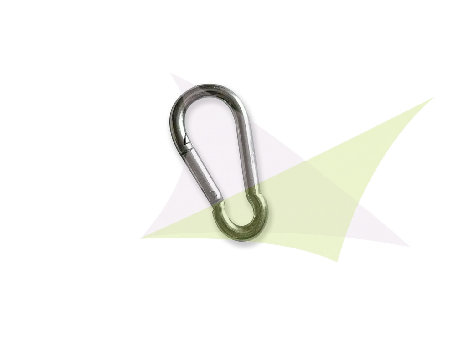 Small silver metal spring snap carabiner hook for an outdoor pergola sunshade sail installation or mounting