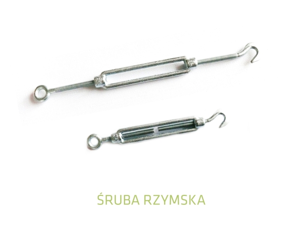 Two zinc-plated steel turnbuckles with eye and hook ends for tensioning, shown in two different lengths.