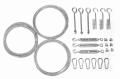 Kit di montaggio per tenda a vela scorrevole: cavi in acciaio, tenditori, moschettoni, morsetti e ganci a occhiello a muro