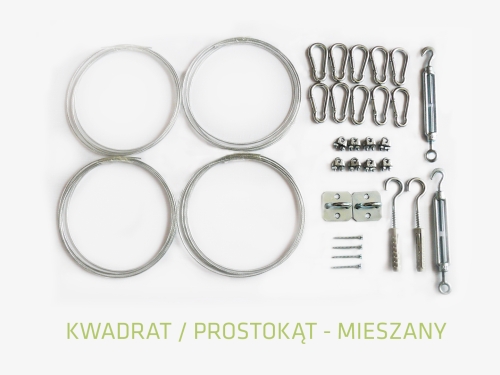 Mieszany zestaw montażowy do żagli kwadratowych/prostokątnych - do muru i drewna.