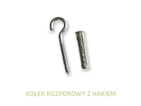 Expansion wall plug with a steel screw-in hook for masonry mounting on a white background.