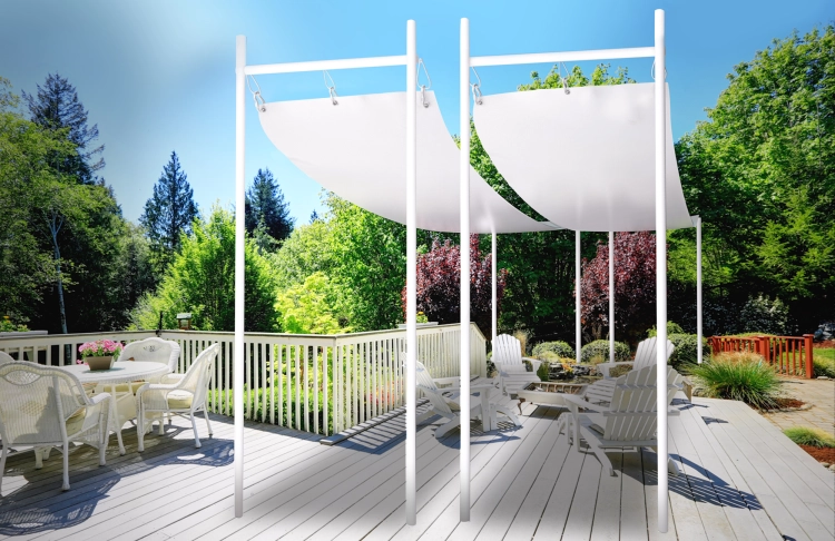 White waterproof Roman shade sail and 1.5x5m sun awning for outdoor deck protection on a sunny day