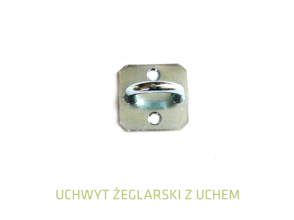 Stainless steel oblong eye plate with two mounting holes for sailing hardware applications.