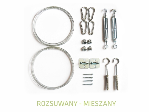 Zestaw montażowy dla żagli rozsuwanych z 2 linkami  do drewna i muru.